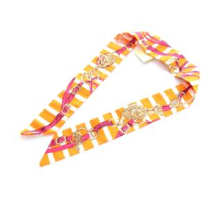 HERMES ツイリー スカーフ BRIDES de GALA 式典用馬勒 ボーダー シルク オレンジ