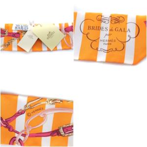 HERMES ツイリー スカーフ BRIDES de GALA 式典用馬勒 ボーダー シルク オレンジ