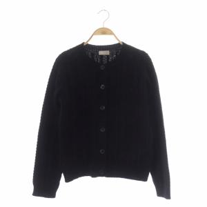 ウールケーブルクルーネックカーディガン ニット 長袖 2 ブラック