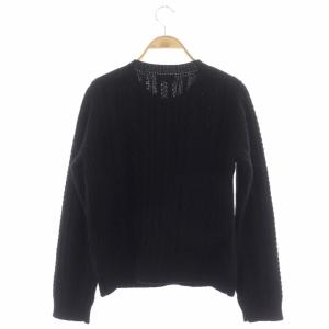 MARGARET HOWELL ウールケーブルクルーネックカーディガン ニット 長袖 2 ブラック