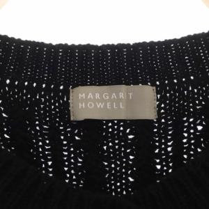 MARGARET HOWELL ウールケーブルクルーネックカーディガン ニット 長袖 2 ブラック