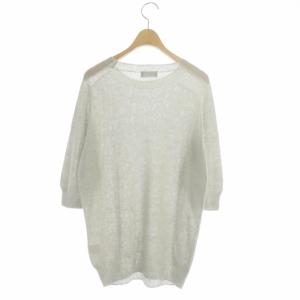 MARGARET HOWELL ラグランスリーブニット リネン 七分袖 プルオーバー クルーネック 2 ライトグレー