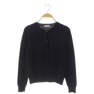 ニット ウール カーディガン 長袖 クルーネック 2 黒 ブラック