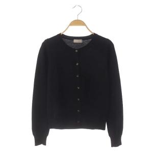 ニット ウール カーディガン 長袖 クルーネック 2 ブラック