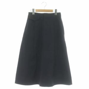 MARGARET HOWELL COTTON LINEN PLAIN WEAVE 台形スカート タック ロング リネン混 2 紺 ネイビー