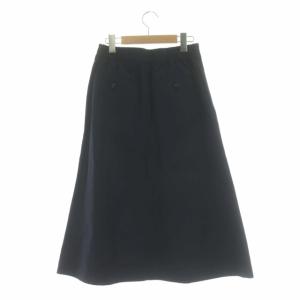 MARGARET HOWELL COTTON LINEN PLAIN WEAVE 台形スカート タック ロング リネン混 2 紺 ネイビー
