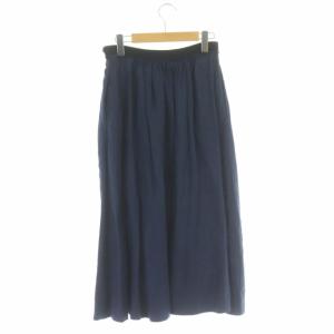 MARGARET HOWELL ギャザースカート フレア ロング リネン 2 紺 黒 ネイビー ブラック