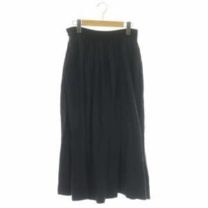 ギャザースカート フレア ロング リネン 2 黒 ブラック