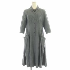 コットンロングシャツワンピース ミモレ丈 七分袖 2 グレー