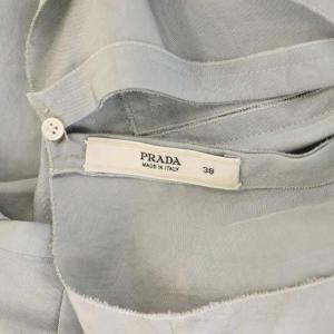 PRADA ワンピース プリーツ ロング ミモレ パフスリーブ 半袖 38 水色 ライトブルー