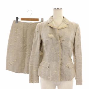 スーツ セットアップ 上下 リネン シルク混 テーラードジャケット 総裏地 タイトスカート 膝丈 36 ベージュ
