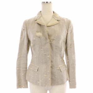 PRADA スーツ セットアップ 上下 リネン シルク混 テーラードジャケット 総裏地 タイトスカート 膝丈 36 ベージュ