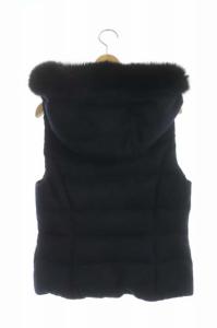 ANAYI リバーシブルダウンベスト 中綿ベスト チェック フード ジップアップ 36 黒 茶 緑 ブラック ブラウン グリーン