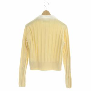 CELFORD 21AW ニット カーディガン 長袖 襟付き ビジューボタン 36 ライトイエロー 白 ホワイト