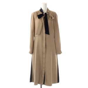 20AW シャツワンピース 長袖 セミフレア バイカラー ボウタイ 比翼仕立て ベージュ ブラック