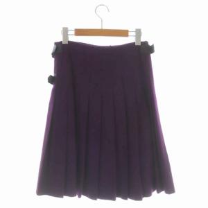 Drawer ウール プリーツ ラップスカート 膝丈 38 紫 パープル