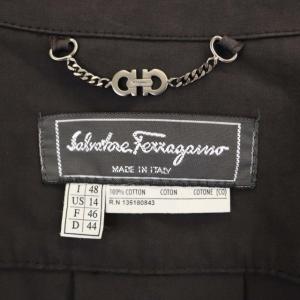 Salvatore Ferragamo ロゴボタン ステンカラーコート ステッチ ベルト付き I48 チャコール