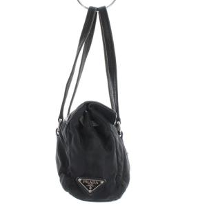 PRADA ハンドバッグ ロゴ 切替 ナイロン レザー ブラック