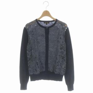 16Gコットンレースカーディガン ニット 長袖 切替 2 グレー ネイビー