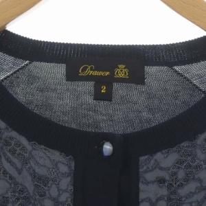 Drawer 16Gコットンレースカーディガン ニット 長袖 切替 2 グレー ネイビー