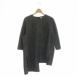 アシンメトリーヘムカットソー チュニック プルオーバー 八部袖 38 ブラック アイボリー