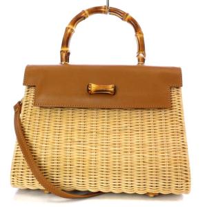 TOMMASOCANDRIA バンブーハンドル かごバッグ ショルダーバッグ ベージュ ブラウン