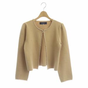 パール装飾ロゴフラワージャガード カーディガン 長袖 38 ベージュ
