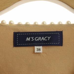 M'S GRACY パール装飾ロゴフラワージャガード カーディガン 長袖 38 ベージュ