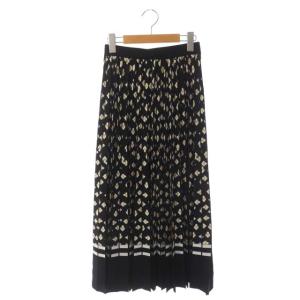 21AW ニットスカート ロング プリーツ フレア 総柄 36 黒 白 黄色 ブラック ホワイト イエロー