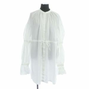 21AW SOMELOS オーバーブラウス シャツ チュニック ギャザー 長袖 バンドカラー 38 白 ホワイト
