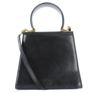 Salvatore Ferragamo ガンチーニ レザー ショルダーバッグ ハンドバッグ 2way 黒 ゴールド