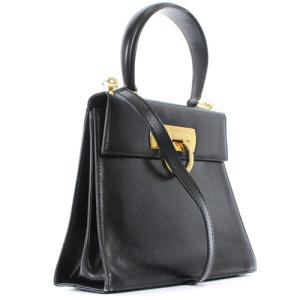 Salvatore Ferragamo ガンチーニ レザー ショルダーバッグ ハンドバッグ 2way 黒 ゴールド