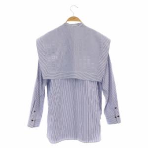 ADORE 22SS クリアコットンセーラーヨークシャツ ブラウス バンドカラー 2WAY ストライプ 長袖 38 青 白 ブルー ホワイト