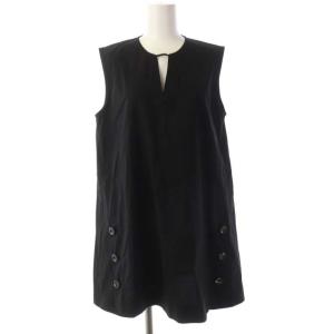 21AW タイプライター スリットネック プルオーバー チュニック ノースリーブ 38 黒 ブラック