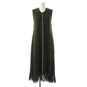 HEM FRINGE KNIT DRESS ワンピース ニット ノースリーブ F ダークグリーン