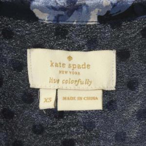 kate spade new york 花柄シルクブラウス プルオーバー 半袖 XS 紺 ネイビー NJMU9074