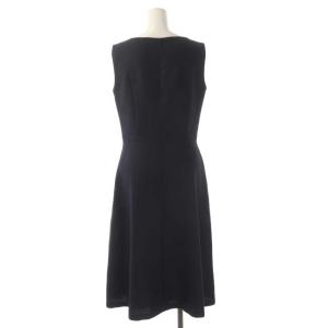 ANAYI 19SS バスケットストレッチフレアワンピース ミモレ ノースリーブ クルーネック 38 ネイビー