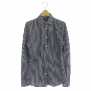 ストライプシャツ ニットドレスシャツ 長袖 ネイビー ホワイト