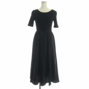 フィット&フレア 2WAY ドッキングワンピース ロング 半袖 ギャザー 36 黒 ブラック