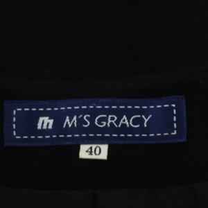 M'S GRACY ノーカラーサーキュラーコート アウター ロング ジップアップ リボンベルト付き 40 黒 ブラック