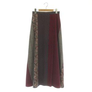 UWSC ペイズリープリント スカート ロング フレア 総柄 38 紺 赤 レッド ネイビー