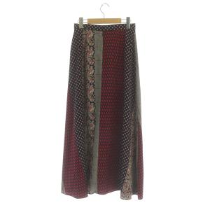 UNITED ARROWS UWSC ペイズリープリント スカート ロング フレア 総柄 38 紺 赤 レッド ネイビー