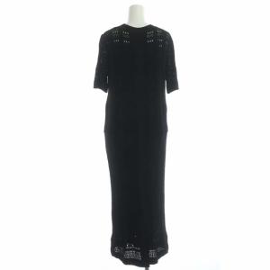 ADORE 20SS レーシーニットワンピース シアー Iライン 半袖 ロング スリット 38 ブラック