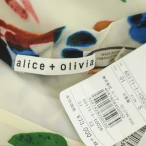 alice + olivia フラワー ワンピース 長袖 膝丈 フレア シアー リボン ボウタイ S マルチカラー