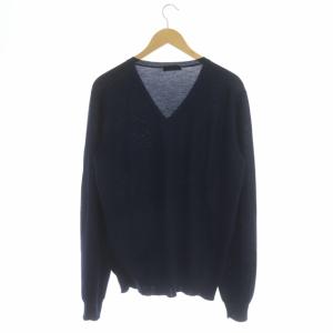 PRADA 2019年製 ニット ウール セーター 長袖 プルオーバー Vネック 52 紺 ネイビー
