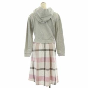 BLUE LABEL CRESTBRIDGE パーカー チェック ドッキング ワンピース ひざ丈 長袖 38 グレー ピンク