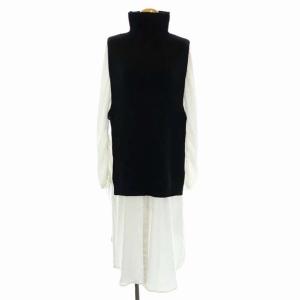 20AW VEST LAYERED SHIRT DRESS 2点セット シャツワンピース 長袖 バンドカラー ロング ニットベスト