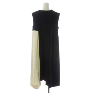 ENFOLD ウール ノースリーブ ワンピース フレア アシンメトリー ロング 配色 38 キャメル オフホワイト ブラック 茶 黒