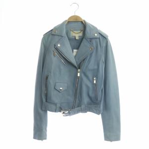 ライダースジャケット ラムレザー ジップアップ ダブル XS 水色 ライトブルー