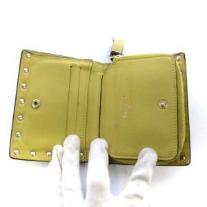 VALENTINO GARAVANI 財布 二つ折り スタッズ コンパクト ラウンドファスナー レザー 黄色 イエロー